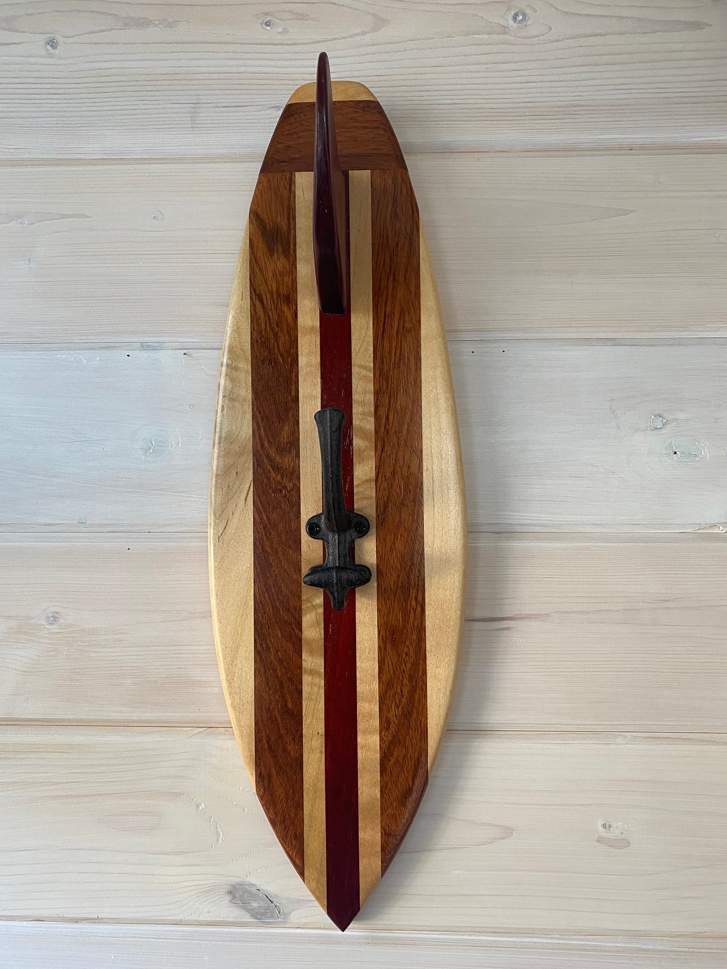 Hand shaped Hardwood Surfboard Coat Hanger